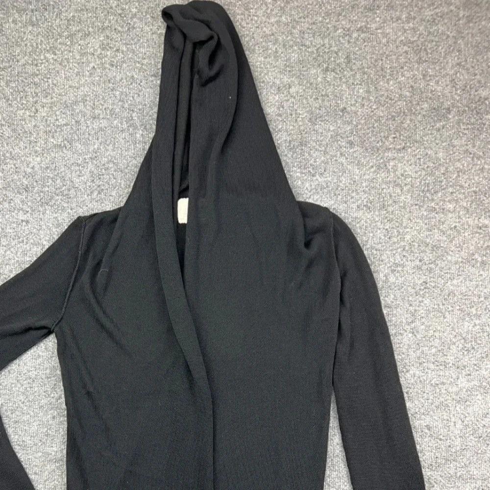 Lars Andersson Cardigan Women's 6 L Black Open Knit Long Sleeve Hooded, USA Made - Picture 2 of 8